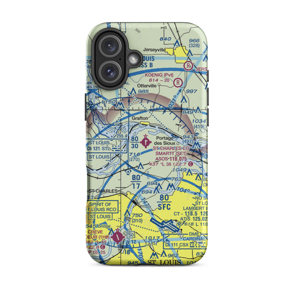 St Charles County Smartt Airport (SET) VFR Sectional  Tough iPhone Case iPhone 16 Plus model shown