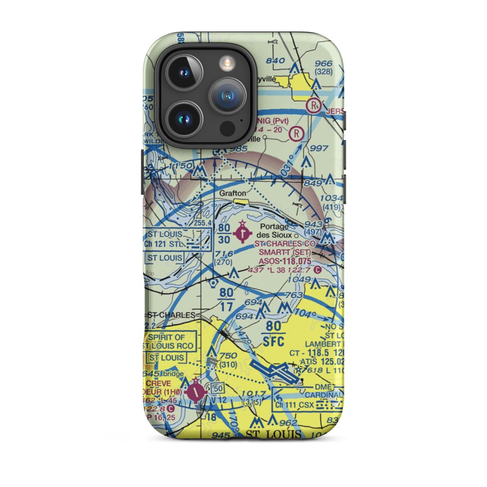 St Charles County Smartt Airport (SET) VFR Sectional  Tough iPhone Case iPhone 16 Pro Max model shown