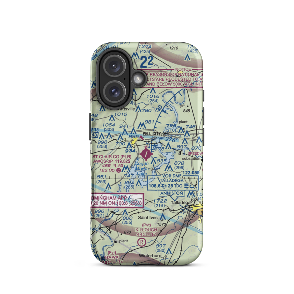St Clair County Airport (PLR) VFR Sectional  Tough iPhone Case iPhone 16 model shown