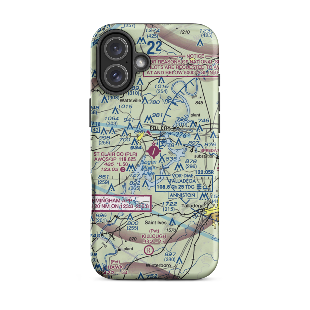 St Clair County Airport (PLR) VFR Sectional  Tough iPhone Case iPhone 16 Plus model shown