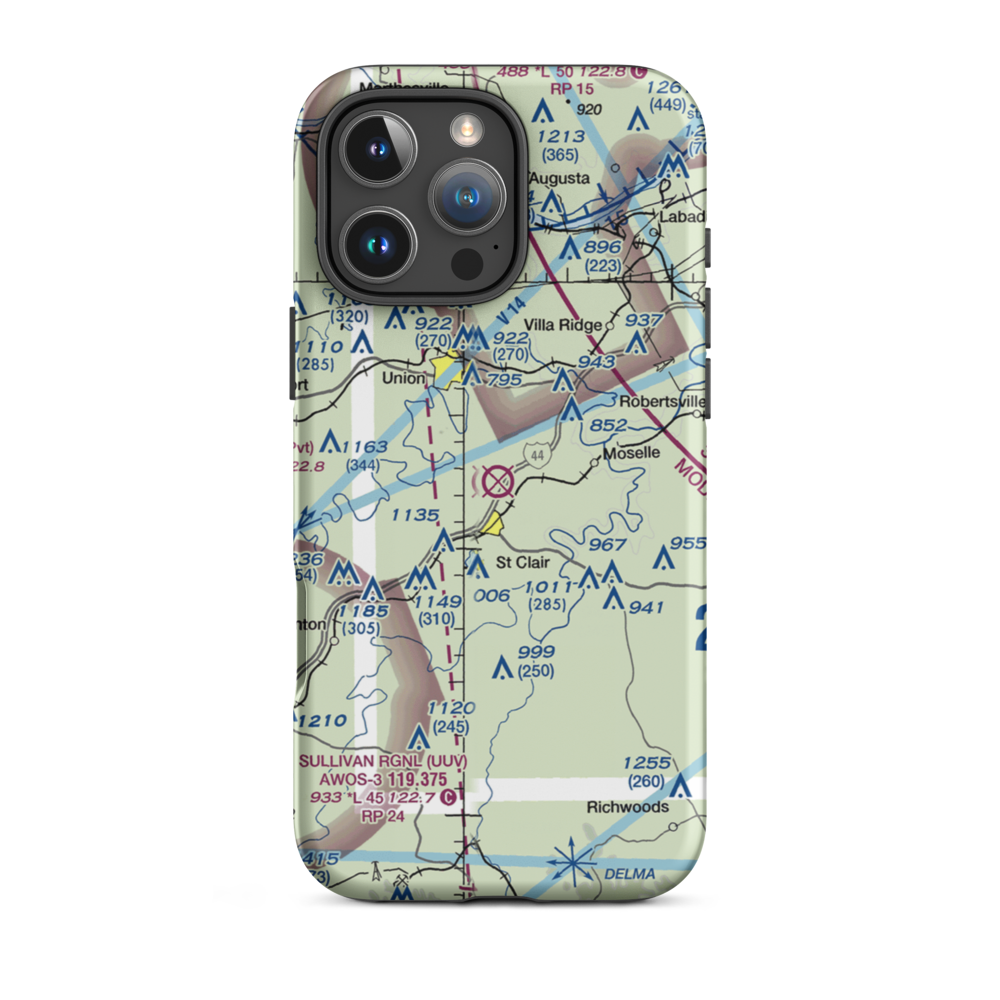 St Clair Regional Airport (K39) VFR Sectional  Tough iPhone Case iPhone 16 Pro Max model shown