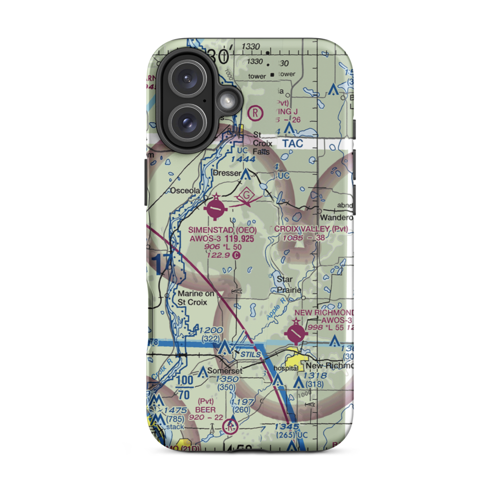 St Croix Valley Airport (WN86) VFR Sectional  Tough iPhone Case iPhone 16 Plus model shown