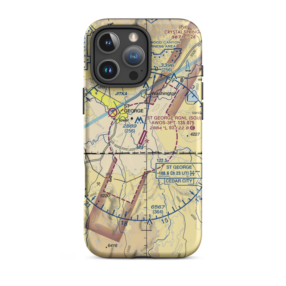 St George Municipal Airport (SGU) VFR Sectional  Tough iPhone Case iPhone 16 Pro Max model shown