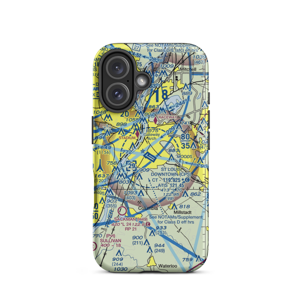St Louis Downtown Airport (CPS) VFR Sectional  Tough iPhone Case iPhone 16 model shown