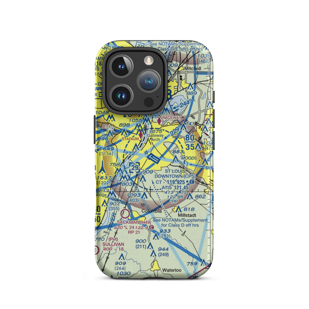 St Louis Downtown Airport (CPS) VFR Sectional  Tough iPhone Case iPhone 16 Pro model shown