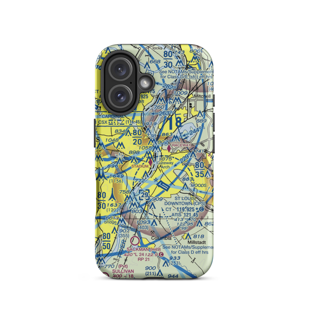 St Louis Downtown Heliport (MO7) VFR Sectional  Tough iPhone Case iPhone 16 model shown