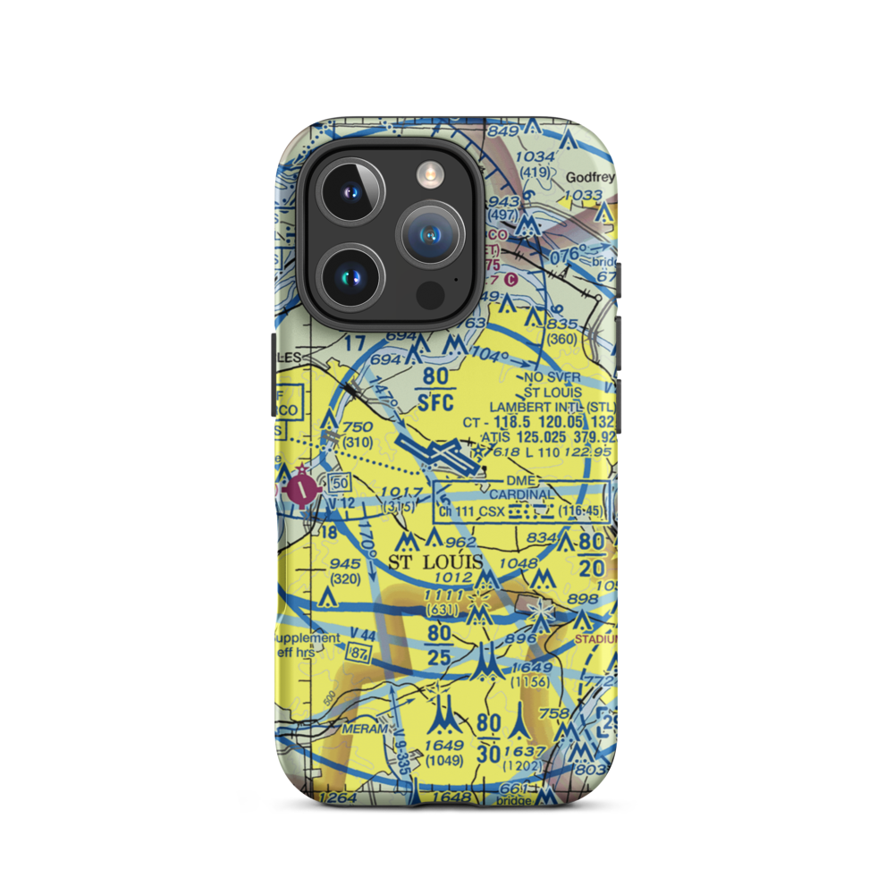 St Louis Lambert International Airport (STL) VFR Sectional  Tough iPhone Case iPhone 16 Pro model shown
