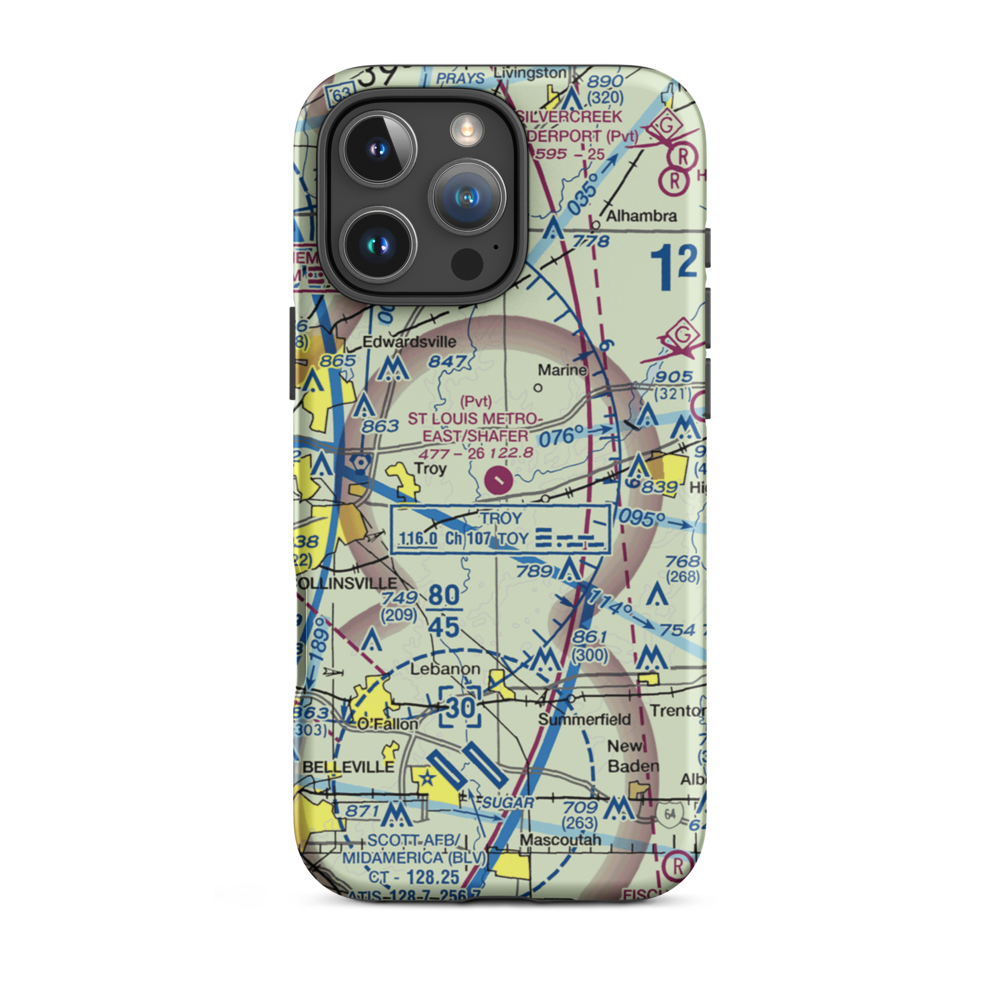 St Louis Metro-East Airport/Shafer Field (IL48) VFR Sectional  Tough iPhone Case iPhone 16 Pro Max model shown