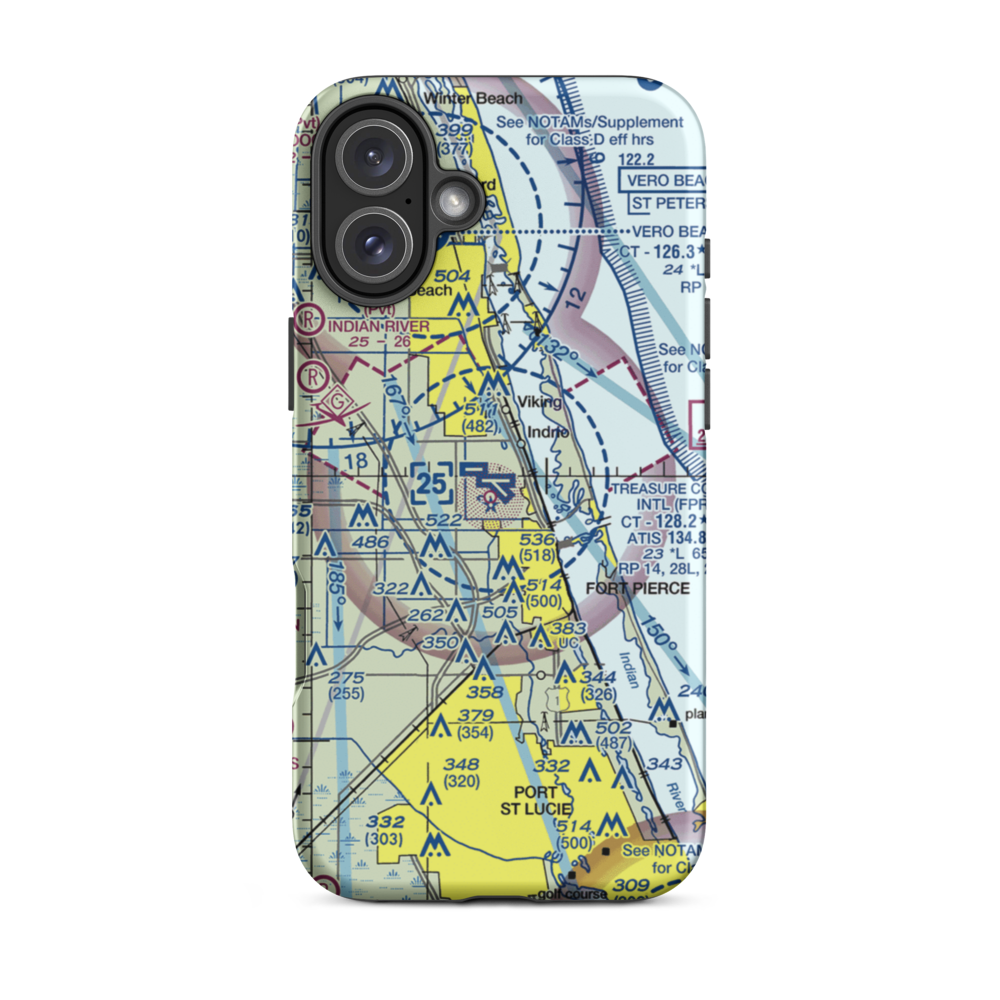 St Lucie County International Airport (FPR) VFR Sectional  Tough iPhone Case iPhone 16 Plus model shown
