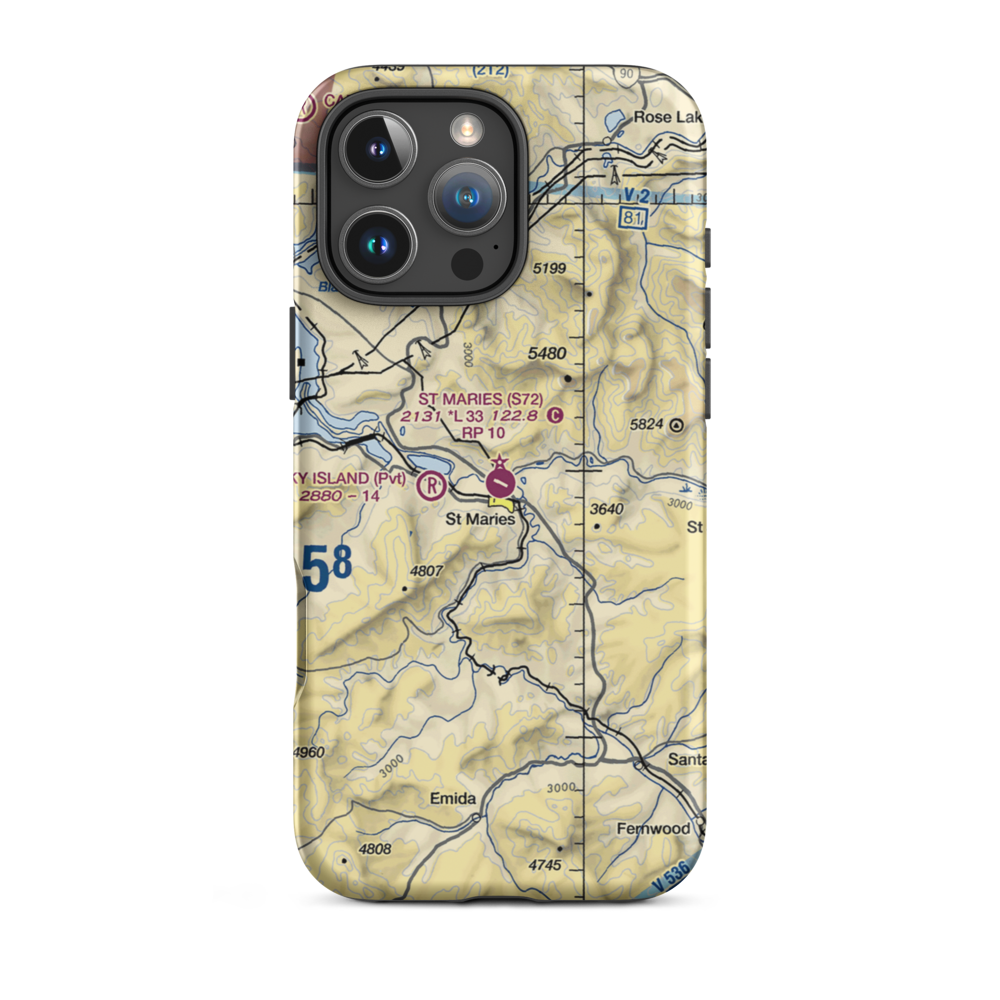 St Maries Municipal Airport (S72) VFR Sectional  Tough iPhone Case iPhone 16 Pro Max model shown