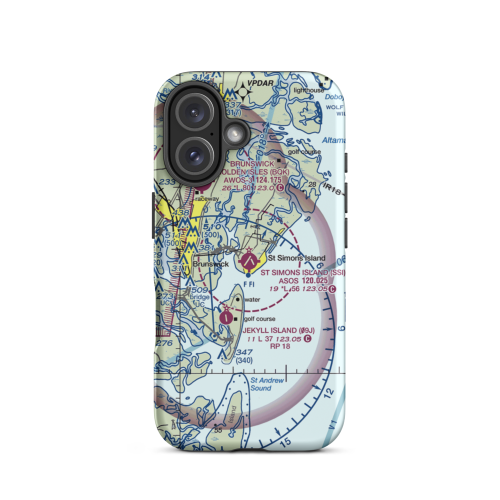 St Simons Island Airport (SSI) VFR Sectional  Tough iPhone Case iPhone 16 model shown