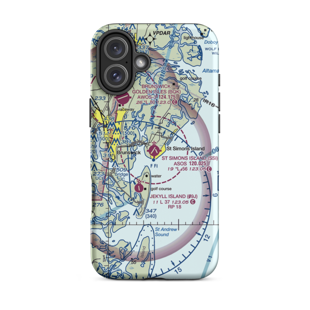 St Simons Island Airport (SSI) VFR Sectional  Tough iPhone Case iPhone 16 Plus model shown
