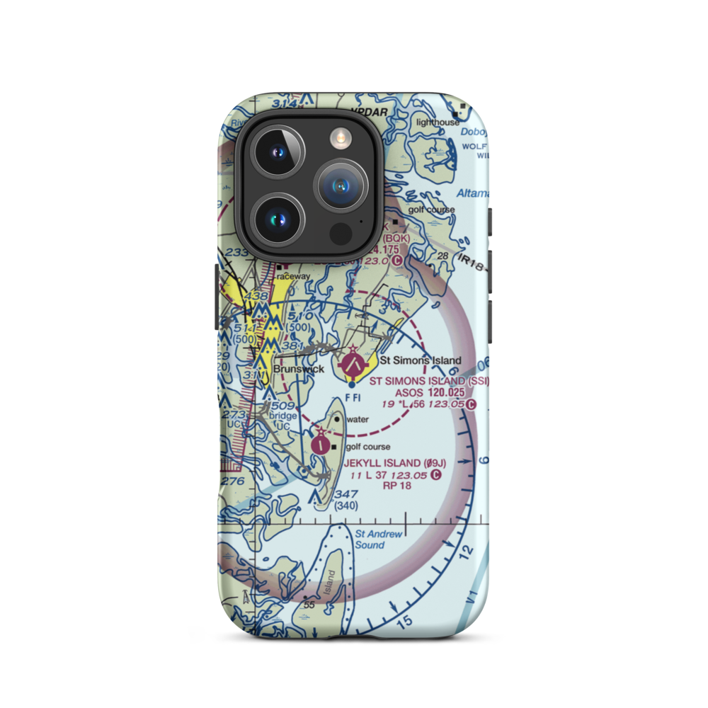 St Simons Island Airport (SSI) VFR Sectional  Tough iPhone Case iPhone 16 Pro model shown