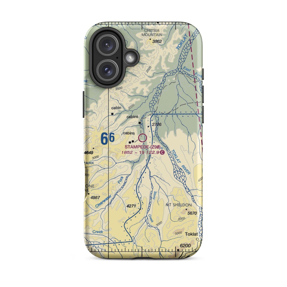 Stampede Airport (Z90) VFR Sectional  Tough iPhone Case iPhone 16 Plus model shown