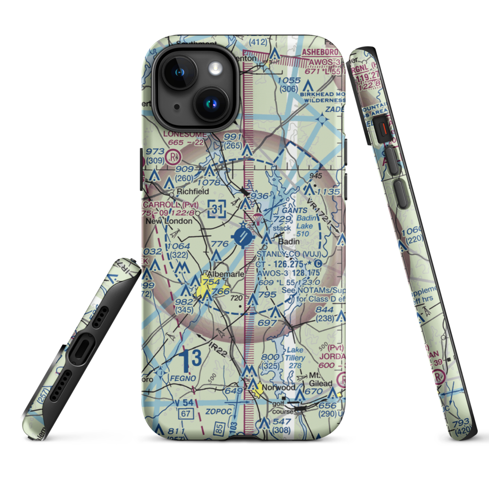 Stanly County Airport (VUJ) VFR Sectional  Tough iPhone Case iPhone 15 Plus model shown