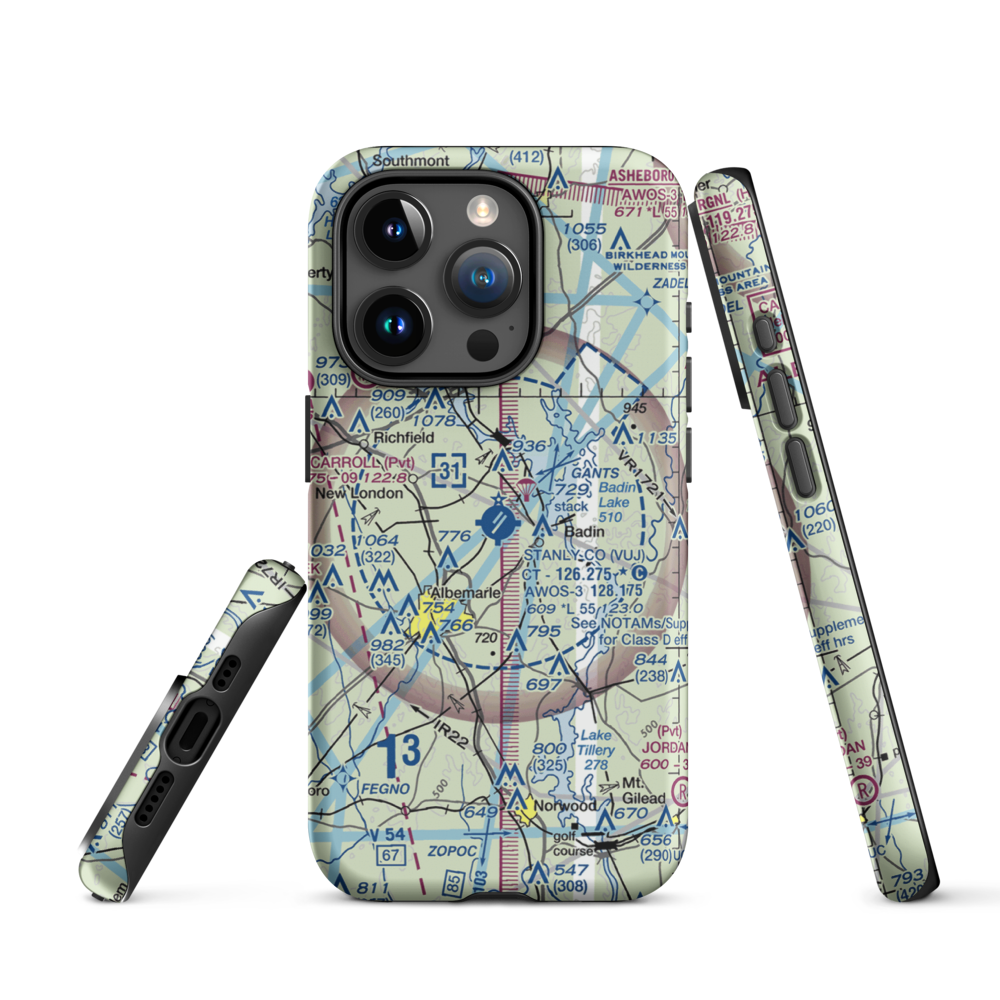 Stanly County Airport (VUJ) VFR Sectional  Tough iPhone Case iPhone 15 Pro model shown