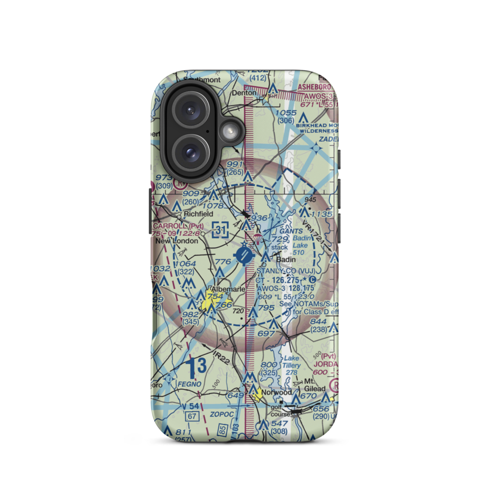 Stanly County Airport (VUJ) VFR Sectional  Tough iPhone Case iPhone 16 model shown