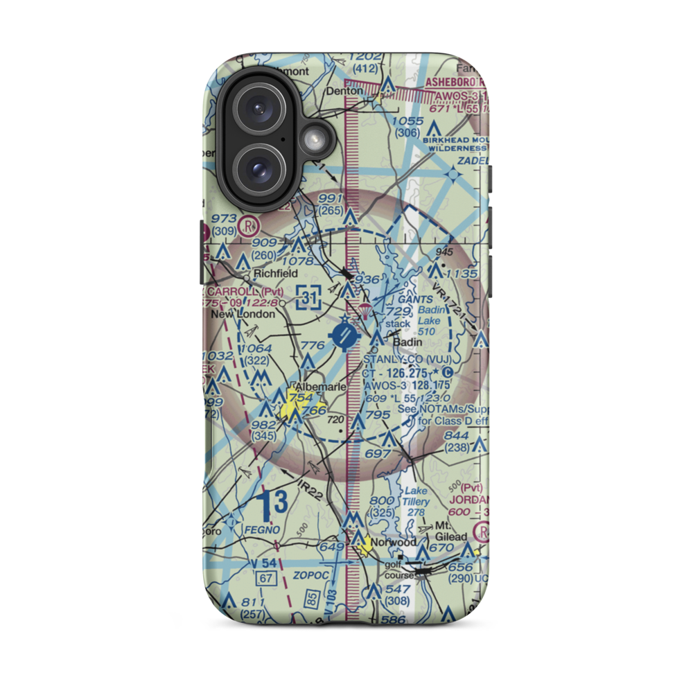 Stanly County Airport (VUJ) VFR Sectional  Tough iPhone Case iPhone 16 Plus model shown