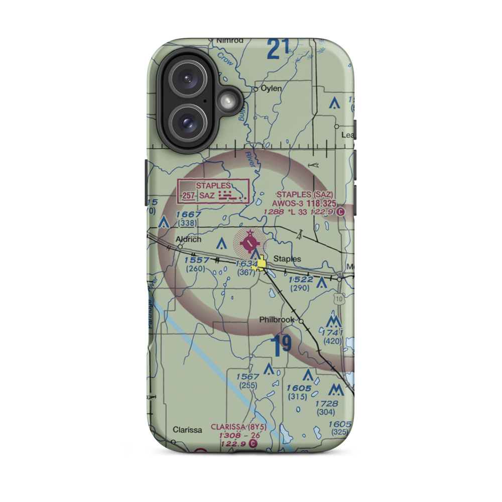 Staples Municipal Airport (SAZ) VFR Sectional  Tough iPhone Case iPhone 16 Plus model shown