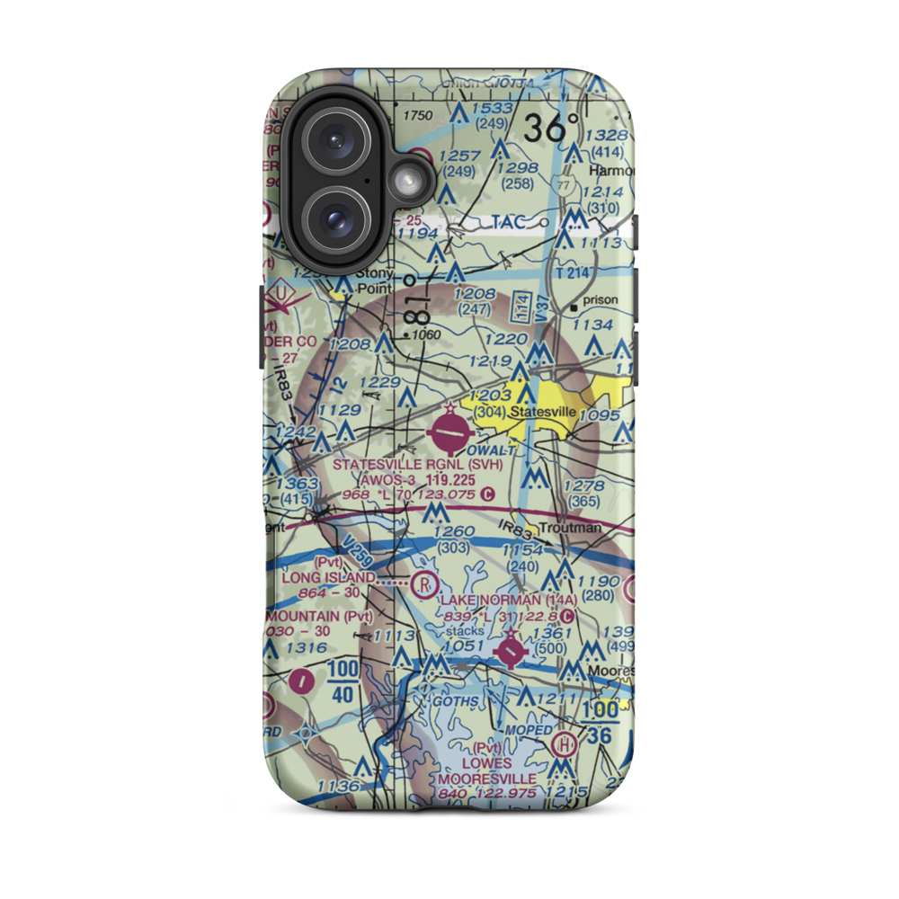 Statesville Regional Airport (SVH) VFR Sectional  Tough iPhone Case iPhone 16 Plus model shown
