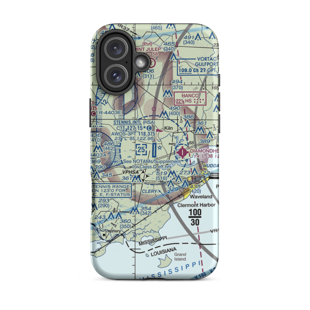 Stennis International Airport (HSA) VFR Sectional  Tough iPhone Case iPhone 16 Plus model shown