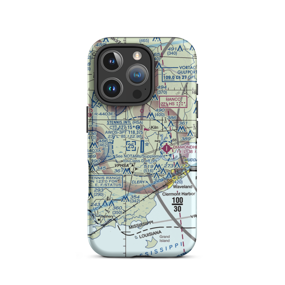 Stennis International Airport (HSA) VFR Sectional  Tough iPhone Case iPhone 16 Pro model shown