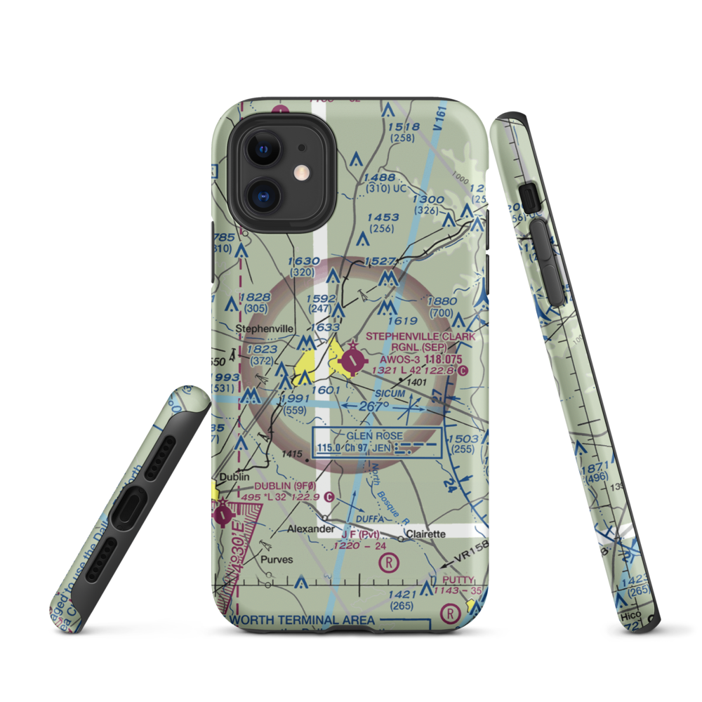 Stephenville Clark Regional Airport (SEP) VFR Sectional  Tough iPhone Case iPhone 11 model shown