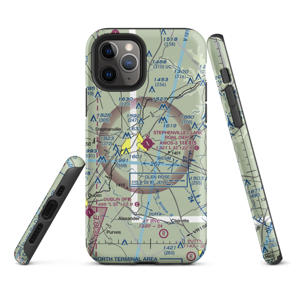 Stephenville Clark Regional Airport (SEP) VFR Sectional  Tough iPhone Case iPhone 11 Pro model shown