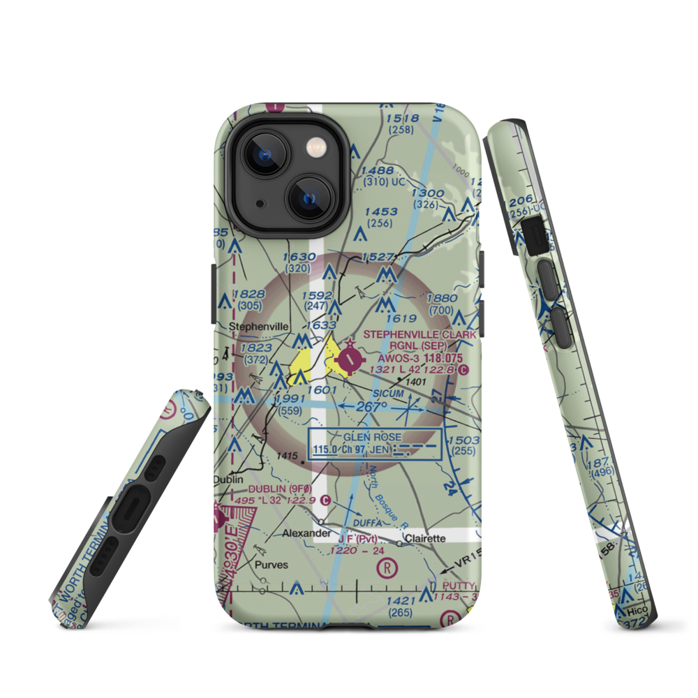 Stephenville Clark Regional Airport (SEP) VFR Sectional  Tough iPhone Case iPhone 14 model shown