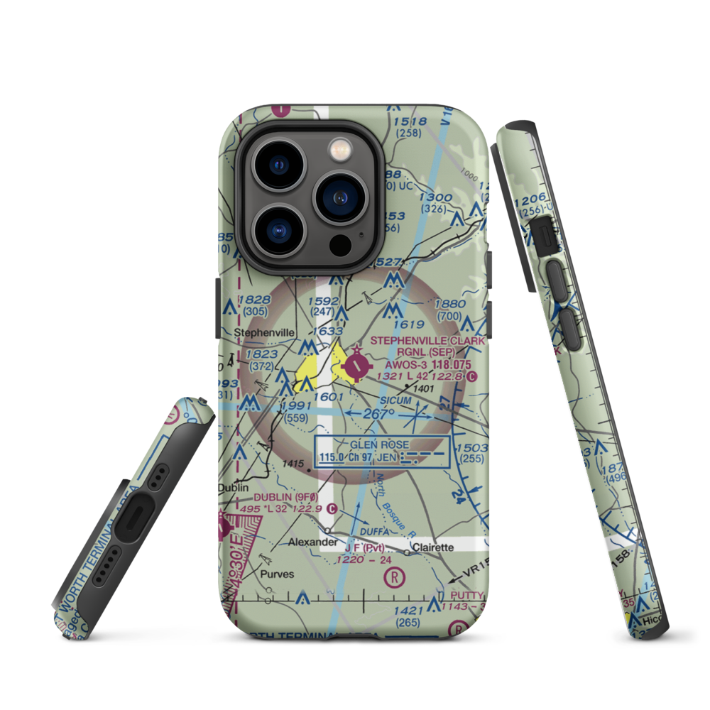 Stephenville Clark Regional Airport (SEP) VFR Sectional  Tough iPhone Case iPhone 14 Pro model shown