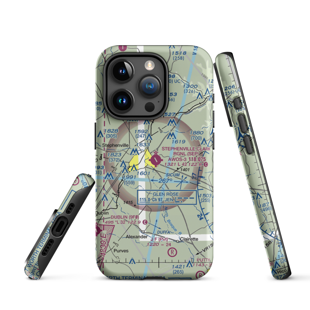 Stephenville Clark Regional Airport (SEP) VFR Sectional  Tough iPhone Case iPhone 15 Pro model shown