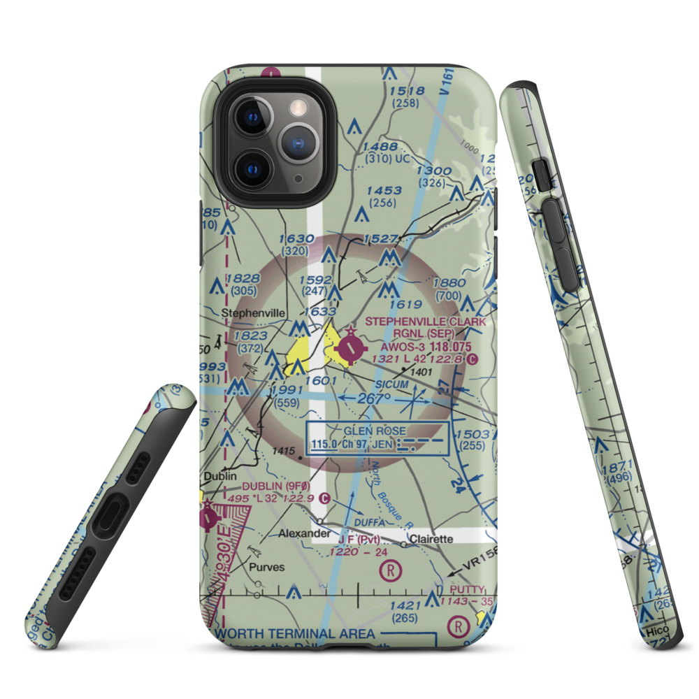 Stephenville Clark Regional Airport (SEP) VFR Sectional  Tough iPhone Case iPhone 11 Pro Max model shown