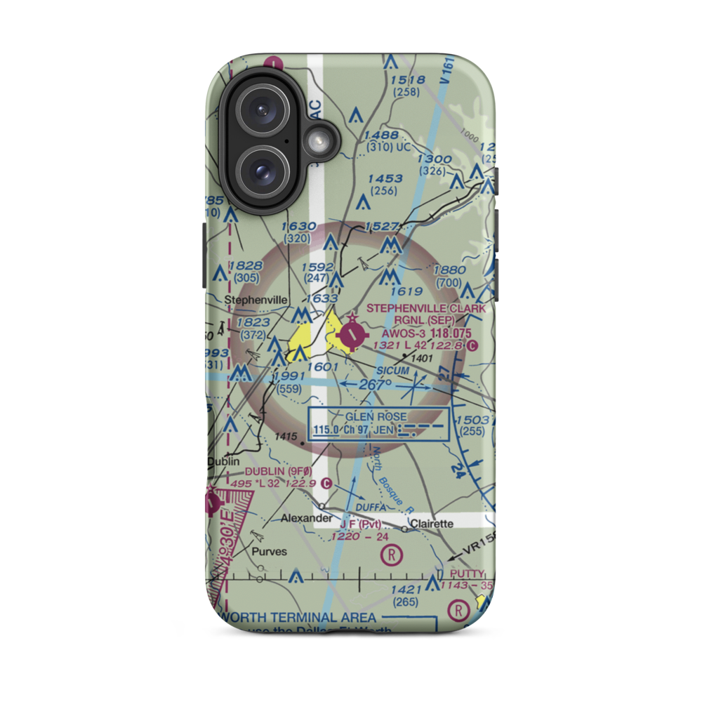 Stephenville Clark Regional Airport (SEP) VFR Sectional  Tough iPhone Case iPhone 16 Plus model shown