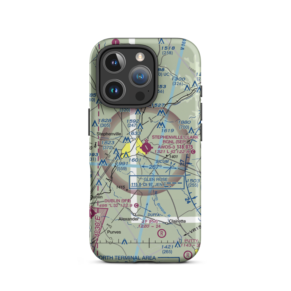 Stephenville Clark Regional Airport (SEP) VFR Sectional  Tough iPhone Case iPhone 16 Pro model shown