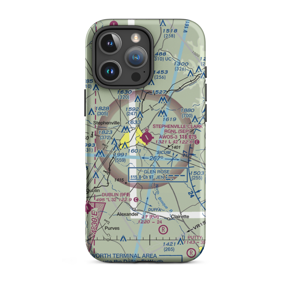 Stephenville Clark Regional Airport (SEP) VFR Sectional  Tough iPhone Case iPhone 16 Pro Max model shown