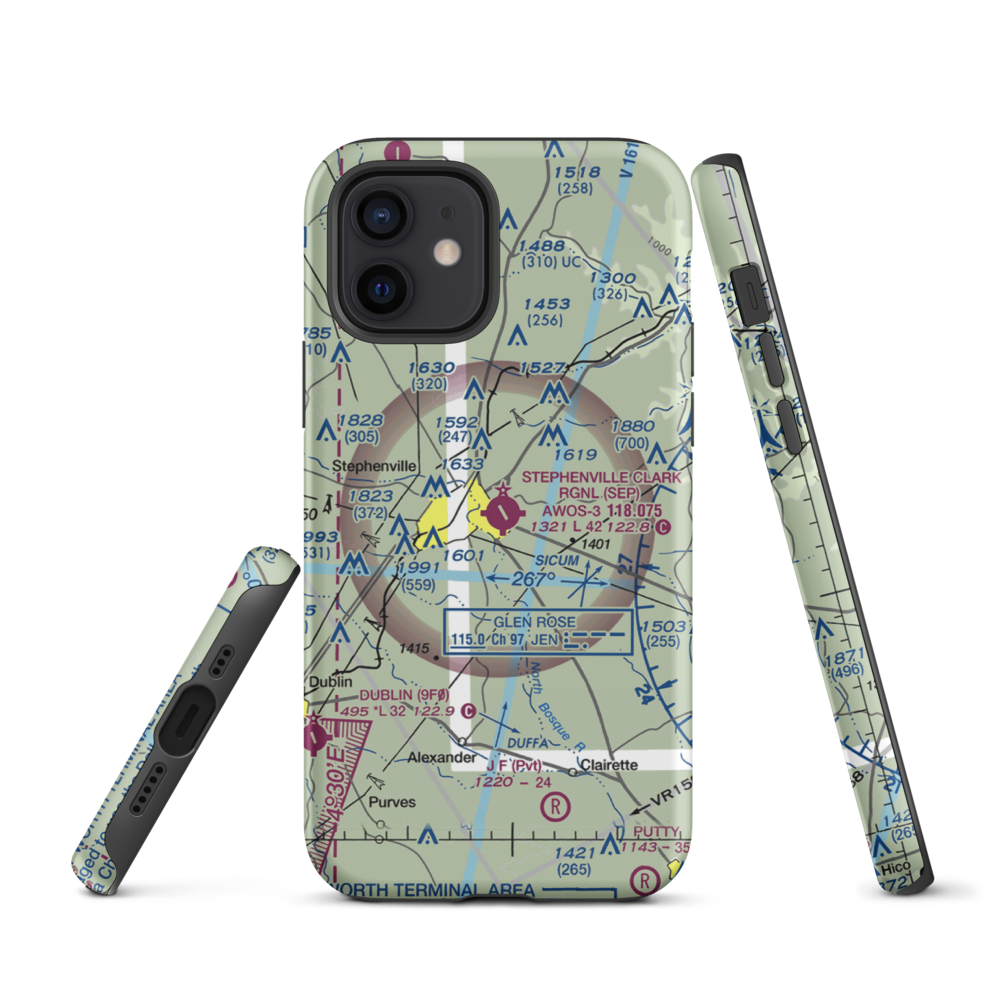 Stephenville Clark Regional Airport (SEP) VFR Sectional  Tough iPhone Case iPhone 12 model shown