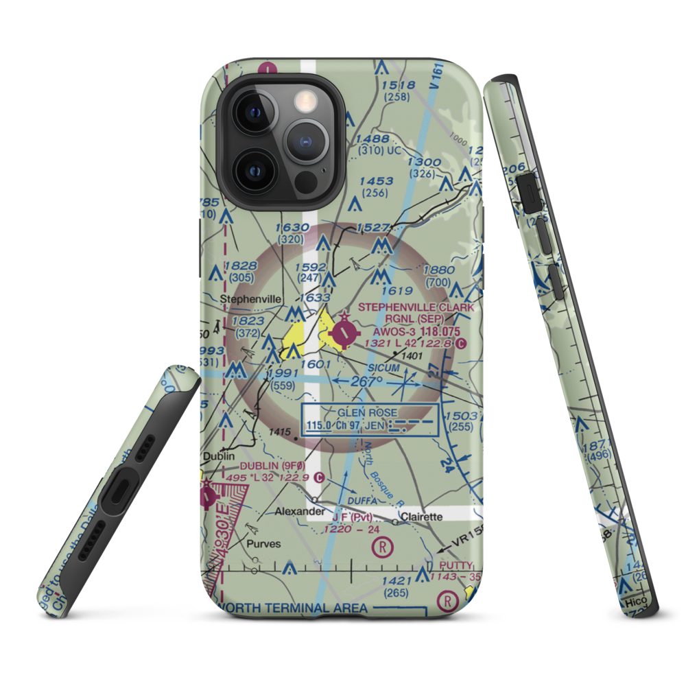 Stephenville Clark Regional Airport (SEP) VFR Sectional  Tough iPhone Case iPhone 12 Pro Max model shown