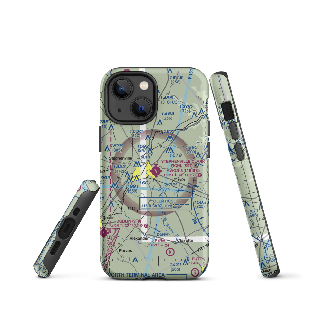 Stephenville Clark Regional Airport (SEP) VFR Sectional  Tough iPhone Case iPhone 13 mini model shown