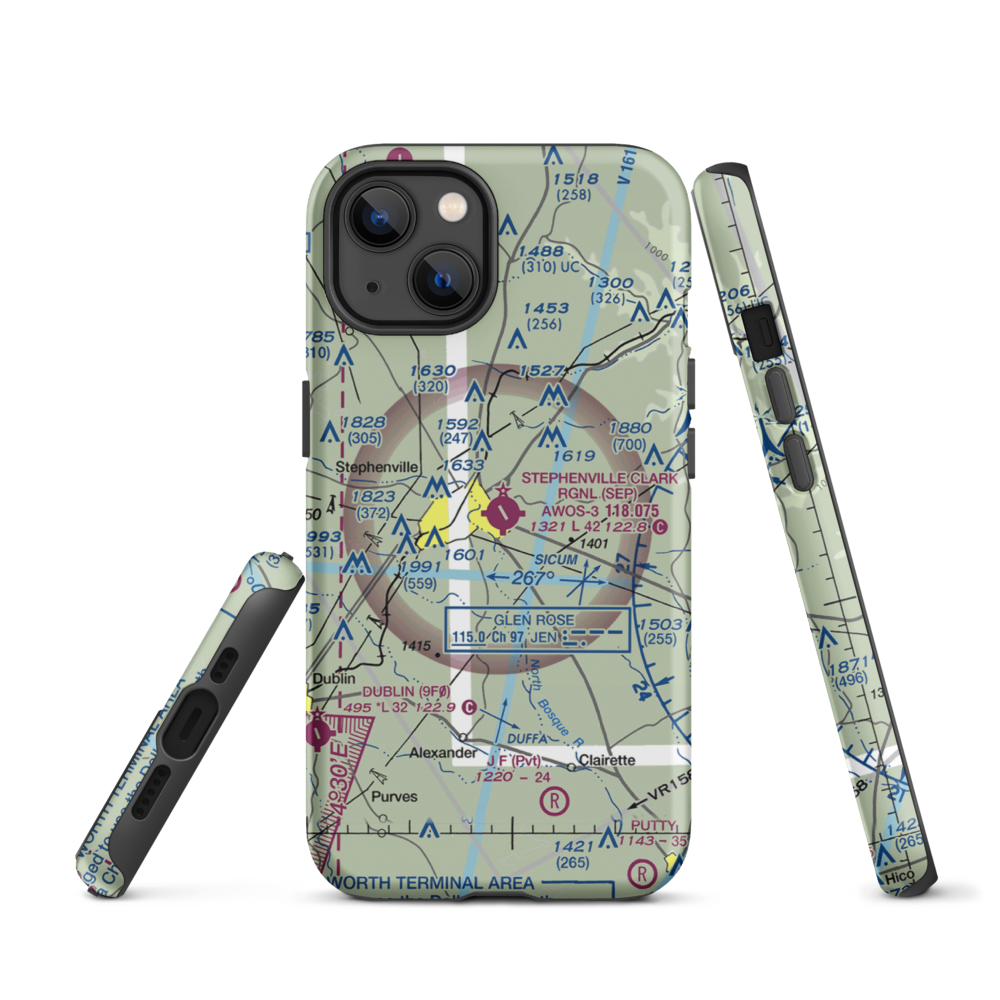 Stephenville Clark Regional Airport (SEP) VFR Sectional  Tough iPhone Case iPhone 13 model shown