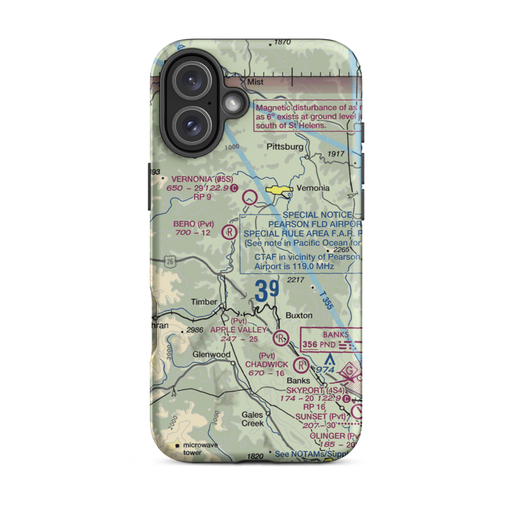 Stevens Mountain Airport (10OR) VFR Sectional  Tough iPhone Case iPhone 16 Plus model shown