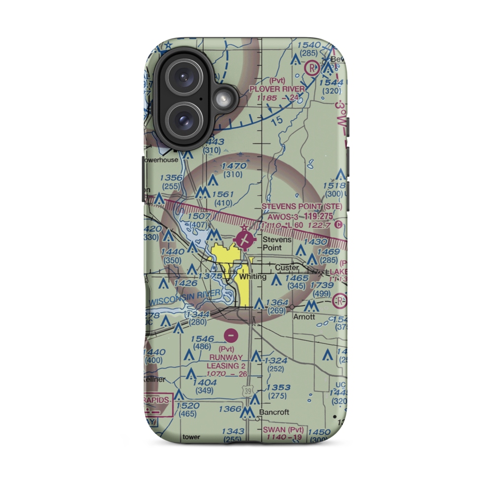 Stevens Point Municipal Airport (STE) VFR Sectional  Tough iPhone Case iPhone 16 Plus model shown