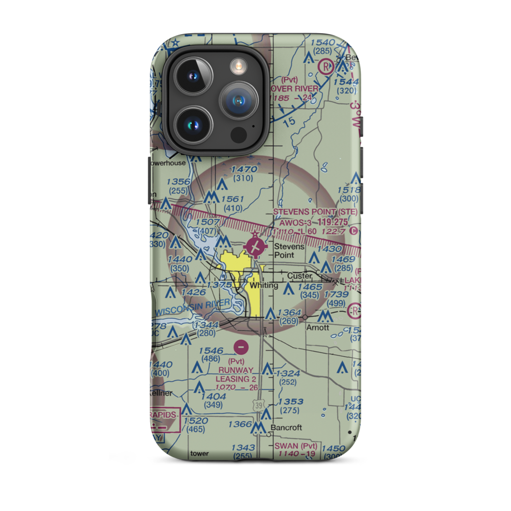Stevens Point Municipal Airport (STE) VFR Sectional  Tough iPhone Case iPhone 16 Pro Max model shown
