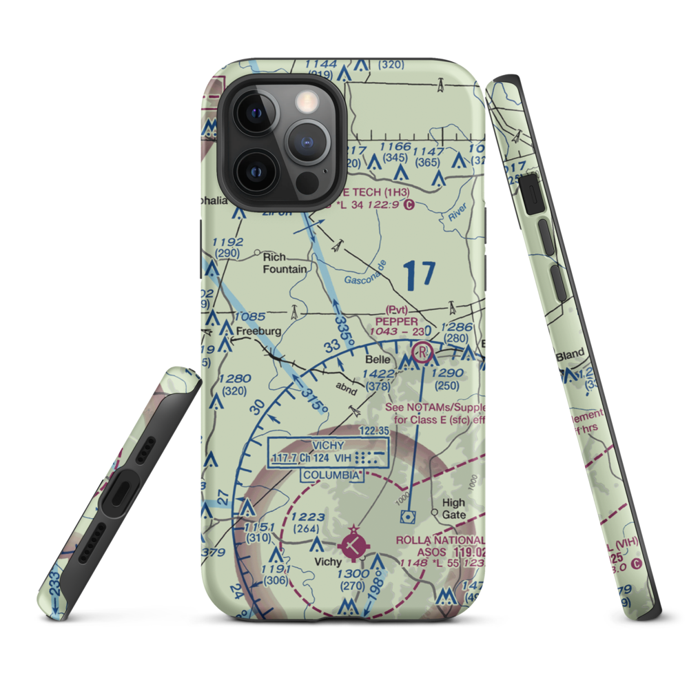 Stickle Cattle Farms Airport (MO78) VFR Sectional  Tough iPhone Case iPhone 12 Pro Max model shown