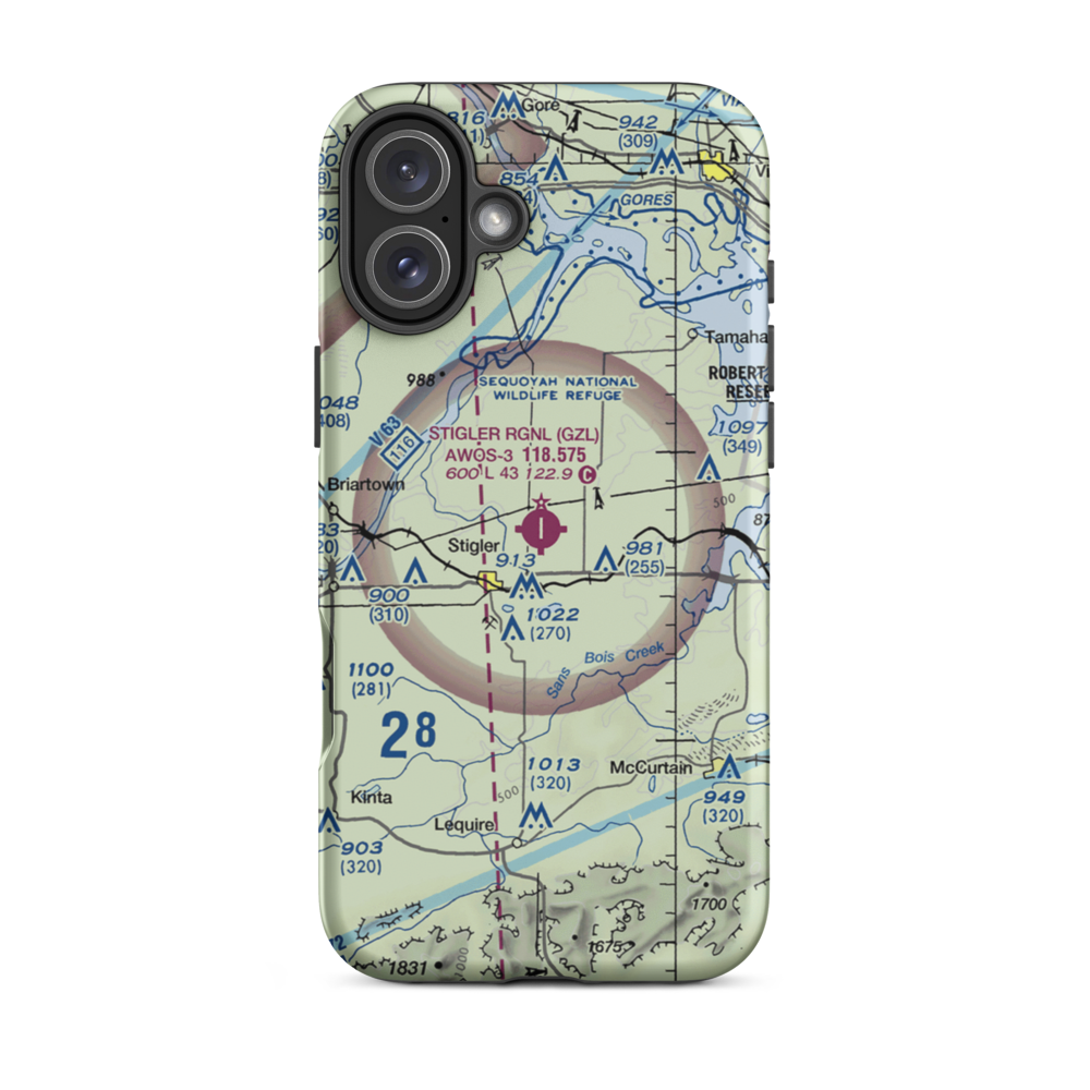 Stigler Regional Airport (GZL) VFR Sectional  Tough iPhone Case iPhone 16 Plus model shown