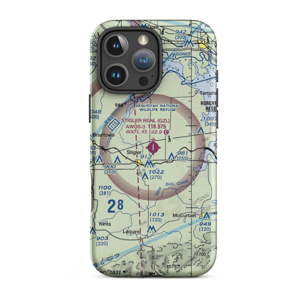 Stigler Regional Airport (GZL) VFR Sectional  Tough iPhone Case iPhone 16 Pro Max model shown