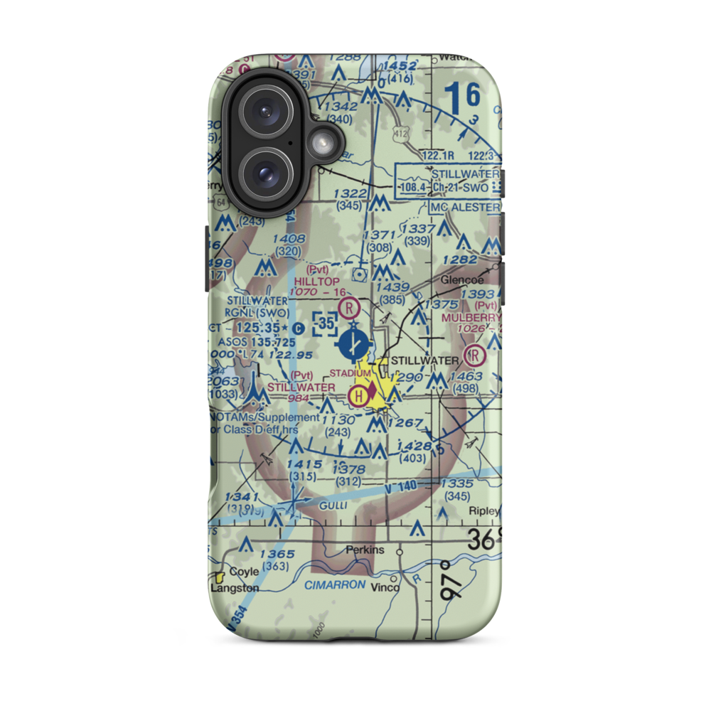 Stillwater Regional Airport (SWO) VFR Sectional  Tough iPhone Case iPhone 16 Plus model shown