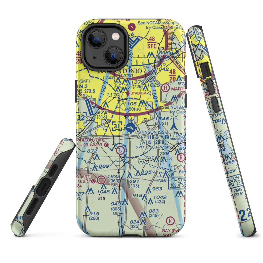 Stinson Municipal Airport (SSF) VFR Sectional  Tough iPhone Case iPhone 14 Plus model shown