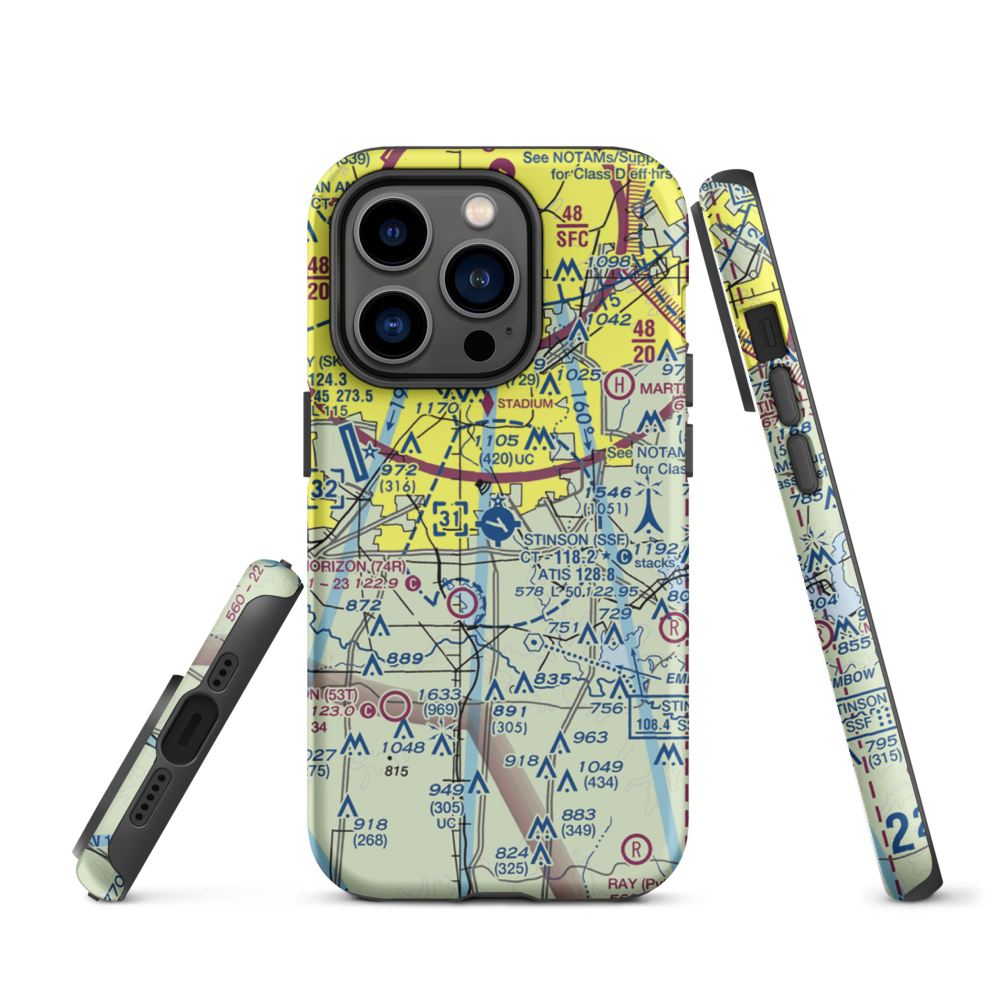 Stinson Municipal Airport (SSF) VFR Sectional  Tough iPhone Case iPhone 14 Pro model shown