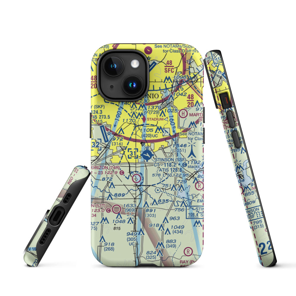 Stinson Municipal Airport (SSF) VFR Sectional  Tough iPhone Case iPhone 15 model shown
