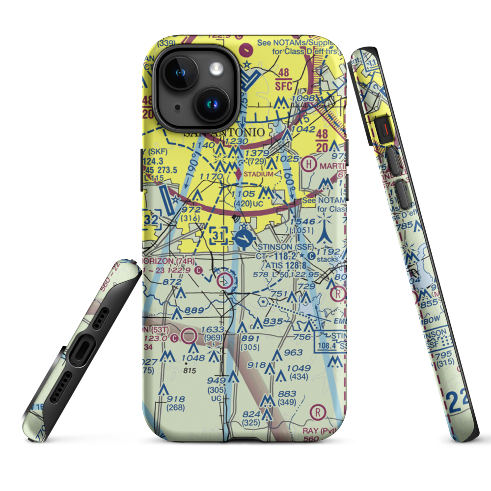 Stinson Municipal Airport (SSF) VFR Sectional  Tough iPhone Case iPhone 15 Plus model shown